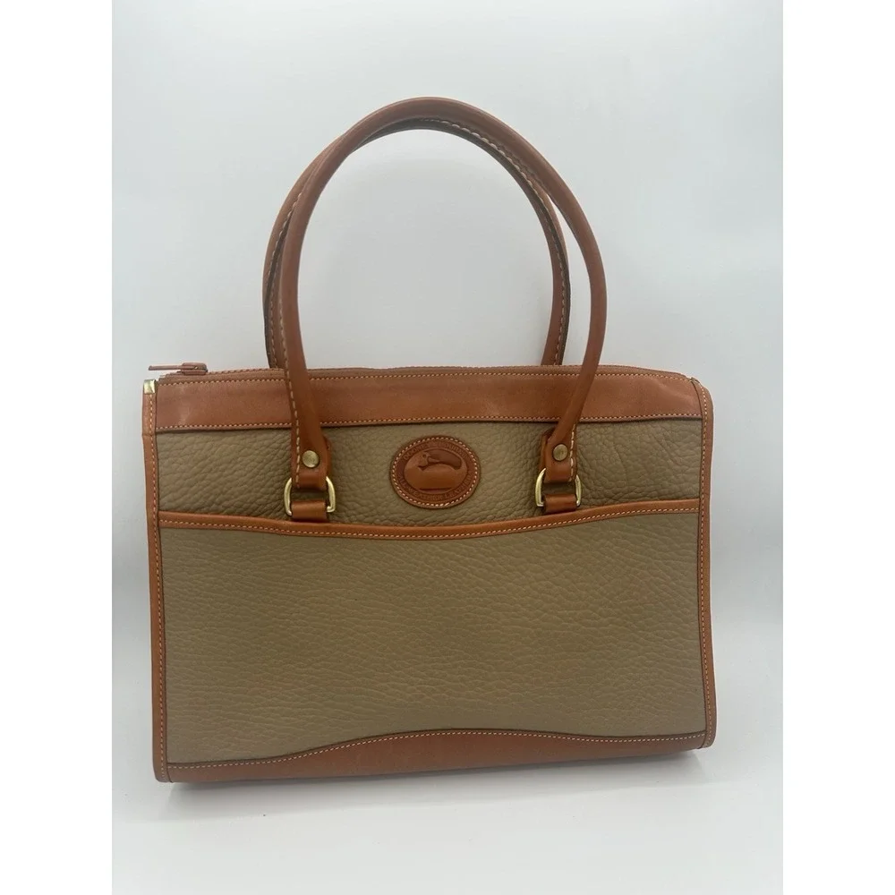 Dooney & Bourke Vintage Beige AWL Pebbled Leather Satchel Handbag